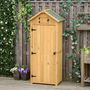 Voir la diapositive 2 : OUTSUNNY Armoire abri de jardin remise pour outils 3 étagères 2 portes loquets toit pente bitumé 77L x 54l x 179H cm sapin traité lasuré