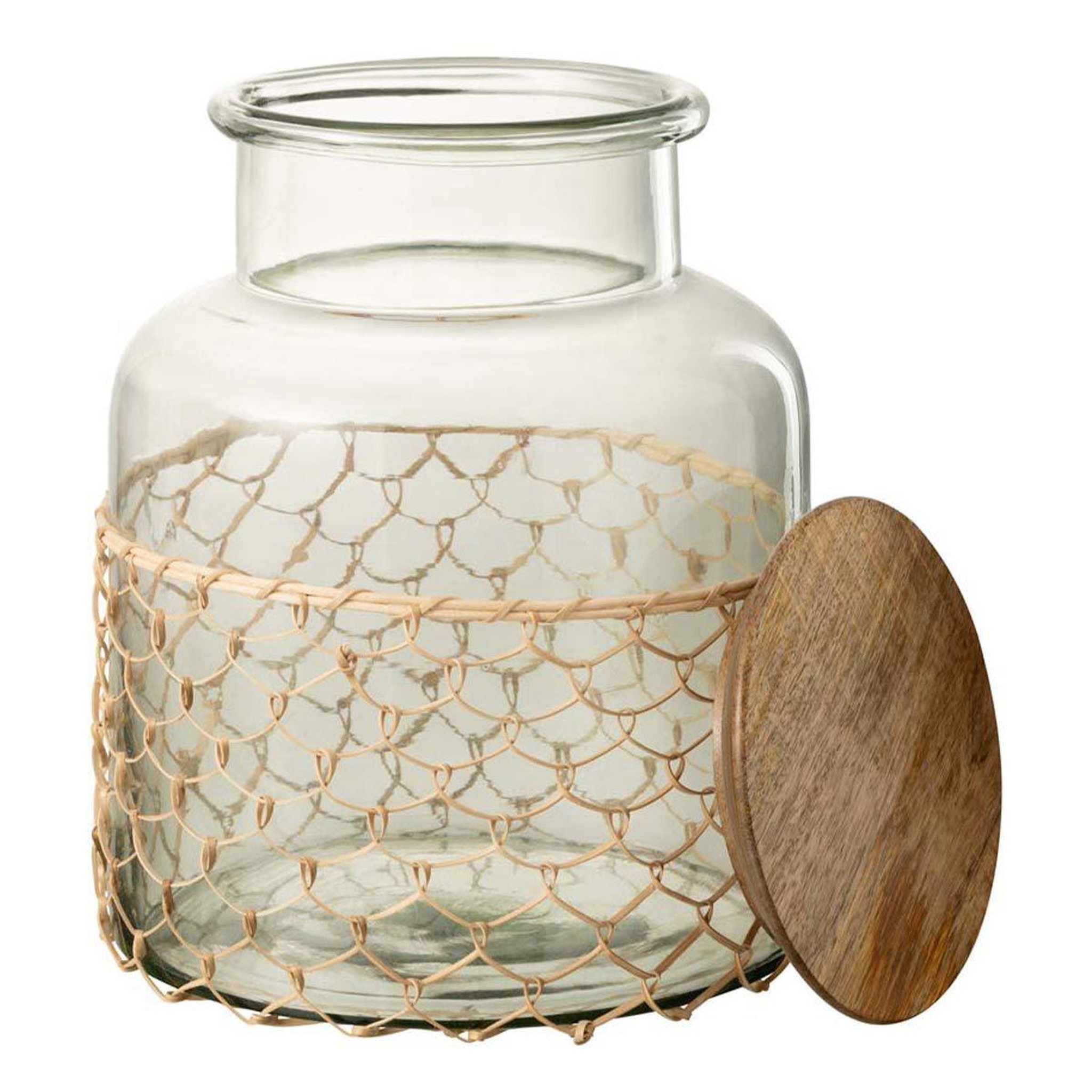Voir la diapositive 2 : J-LINE Bocal de conservation  tricot  28cm transparent & naturel