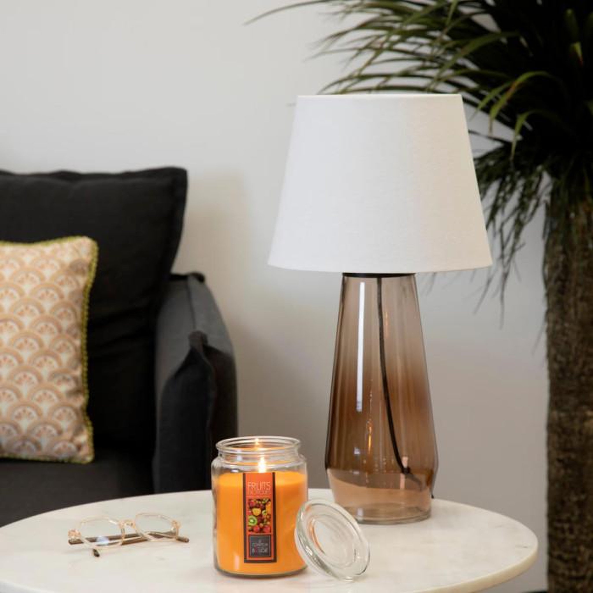 Voir la diapositive 3 : COMPTOIR DE LA BOUGIE Bougie parfumée en verre  couvercle  510g fruits exotiques