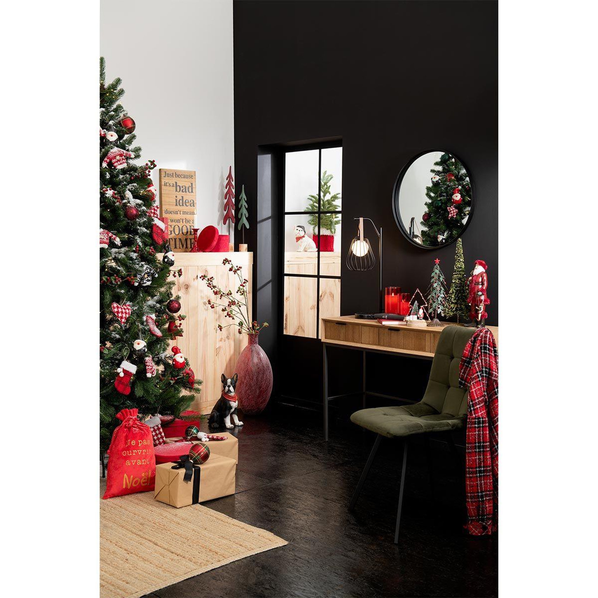 Voir la diapositive 2 : J-LINE Miroir mural rond design  bord métal  60cm noir