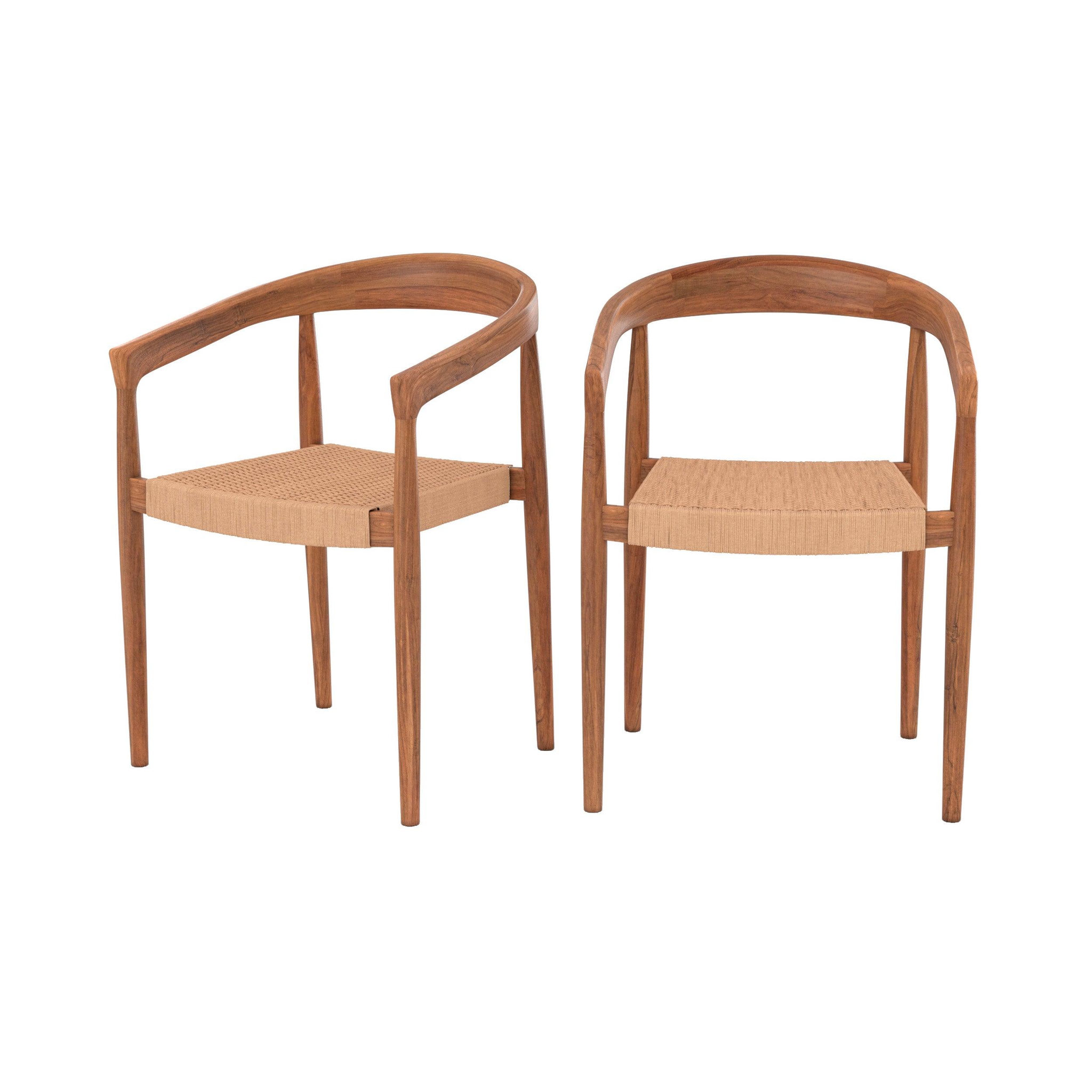 MAISON PAVANE Lot de 2 chaises en bois de teck et corde naturelle -bali