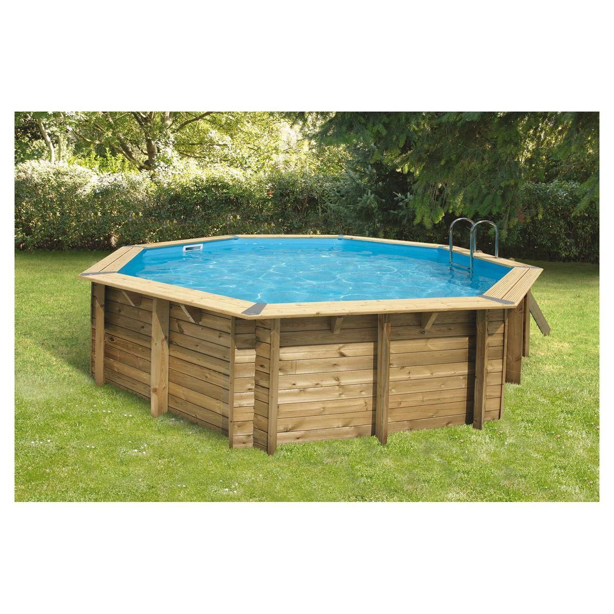 UBBINK Piscine hors sol bois octogonale - 510x120cm -Liner Bleu - OCEA