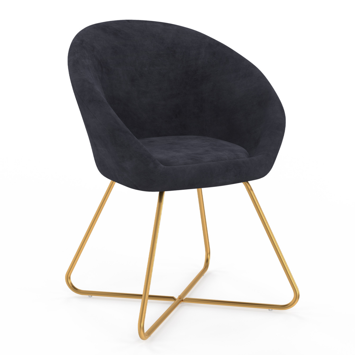 ID MARKET Fauteuil rond ANGELINA gris en velours pieds croisés dorés