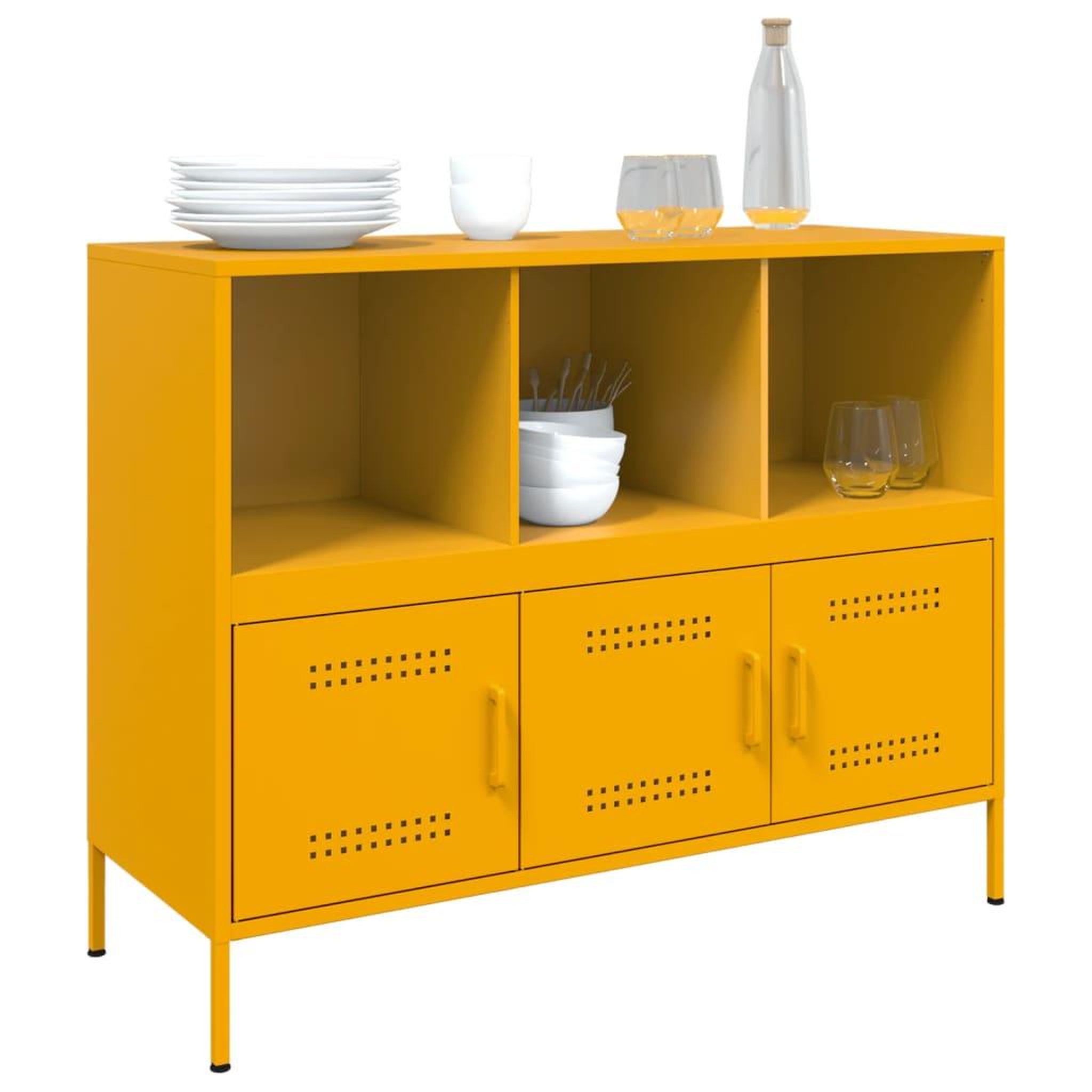 Voir la diapositive 4 : VIDAXL Buffet jaune moutarde 100,5x39x79 cm acier