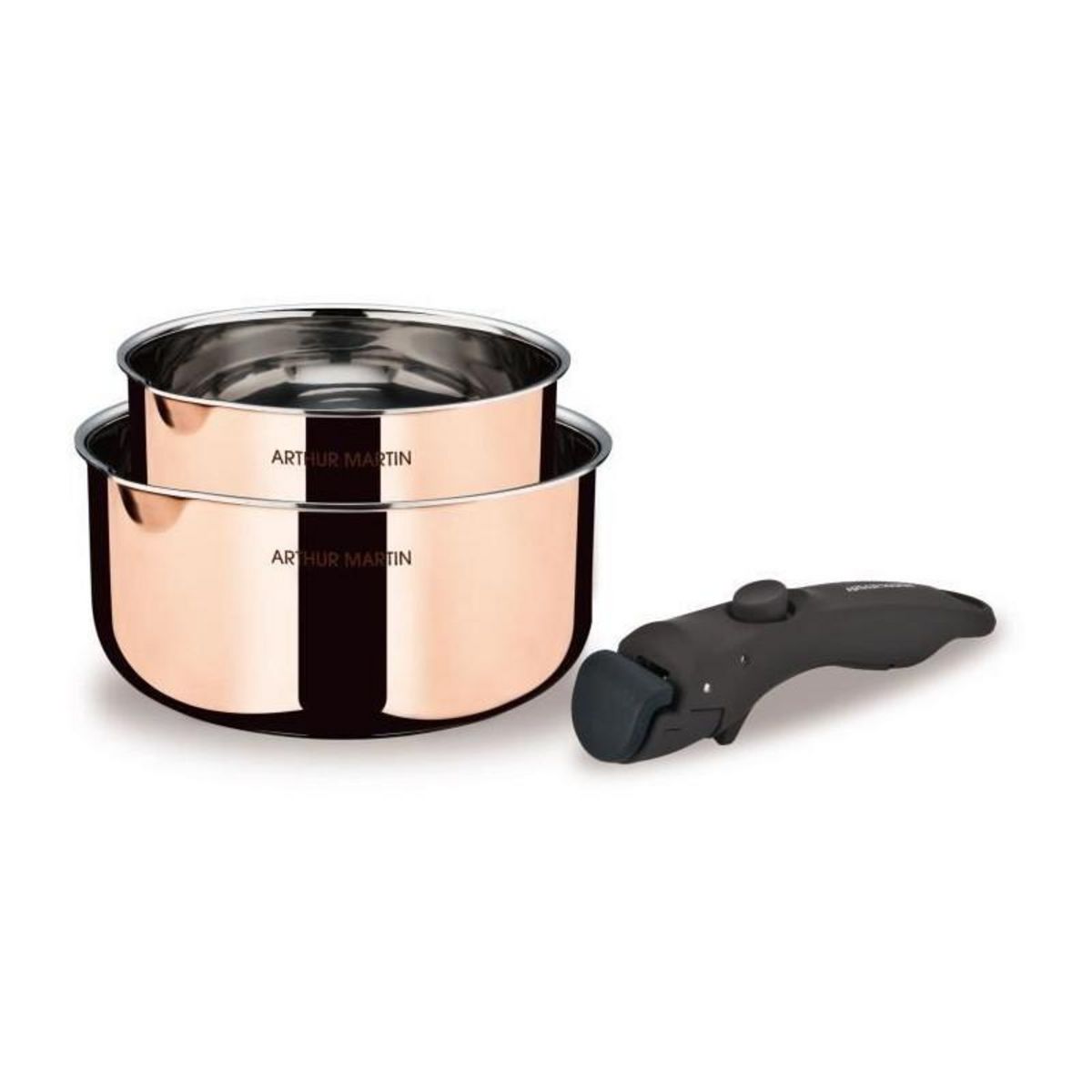 Arthur Martin 2 casseroles 16-20 cm + 1 poignée - ARTHUR MARTIN - AM720GT - 3 couches triple action - Tous feux dont induction