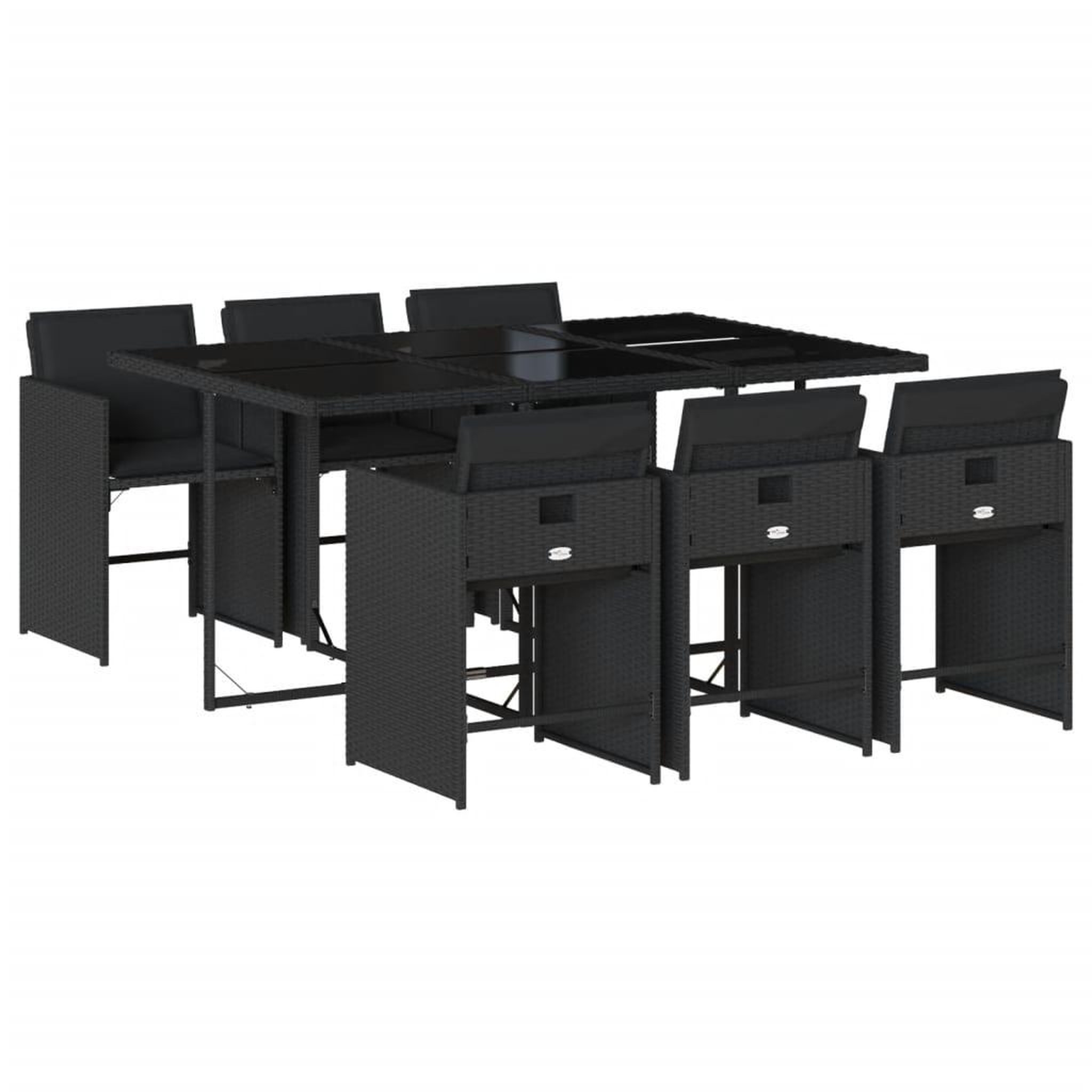 Voir la diapositive 2 : VIDAXL Ensemble a manger de jardin coussins 7pcs Noir Resine tressee