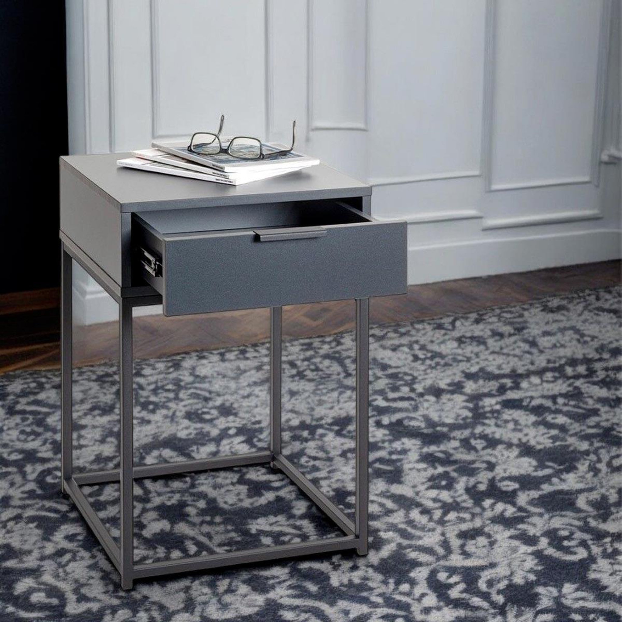 Voir la diapositive 5 : Paris Prix Table de chevet carrée 1 tiroir  maluma  60cm anthracite & noir