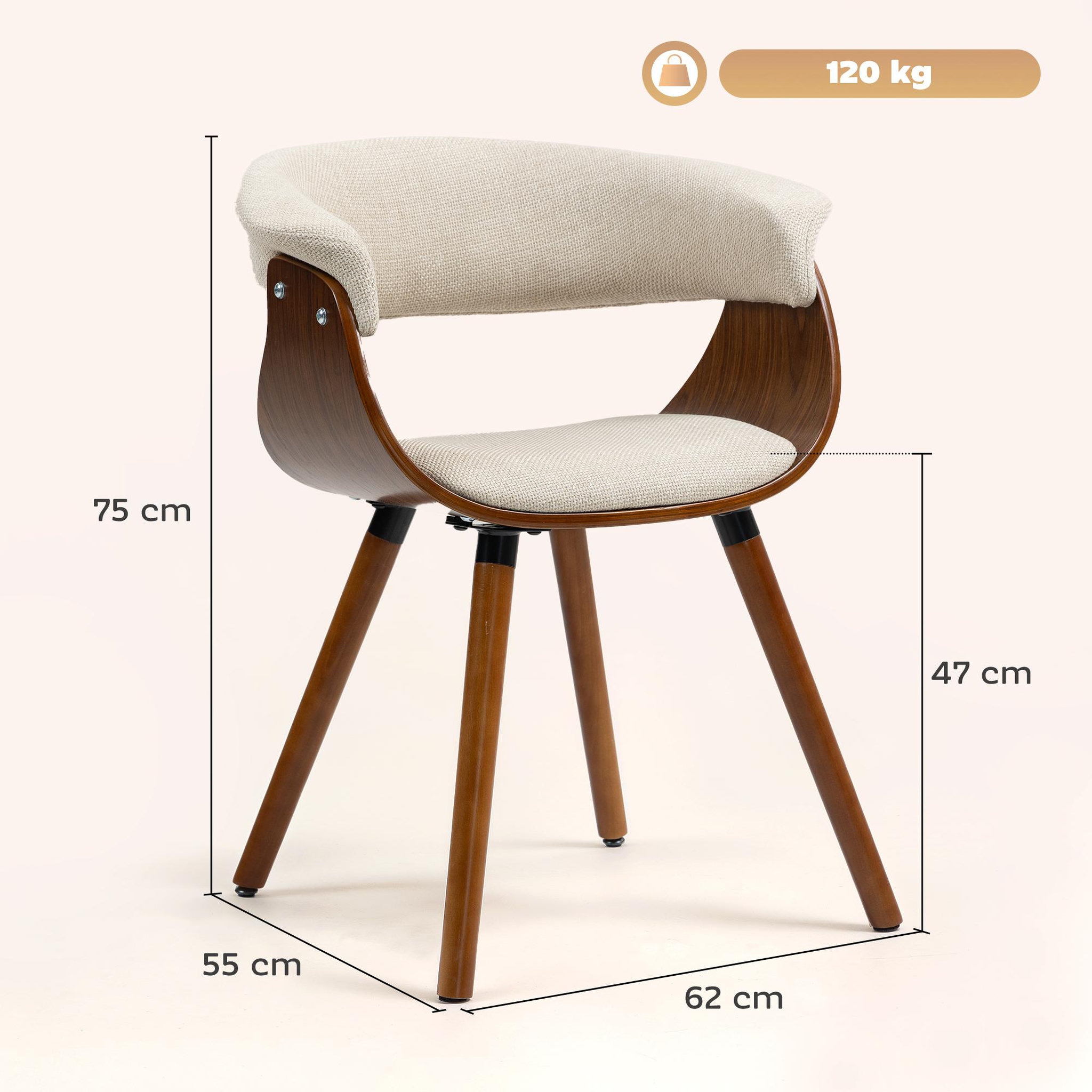 Voir la diapositive 3 : HOMCOM Lot de 2 chaises de salle à manger dossier incurvé effet lin bois beige