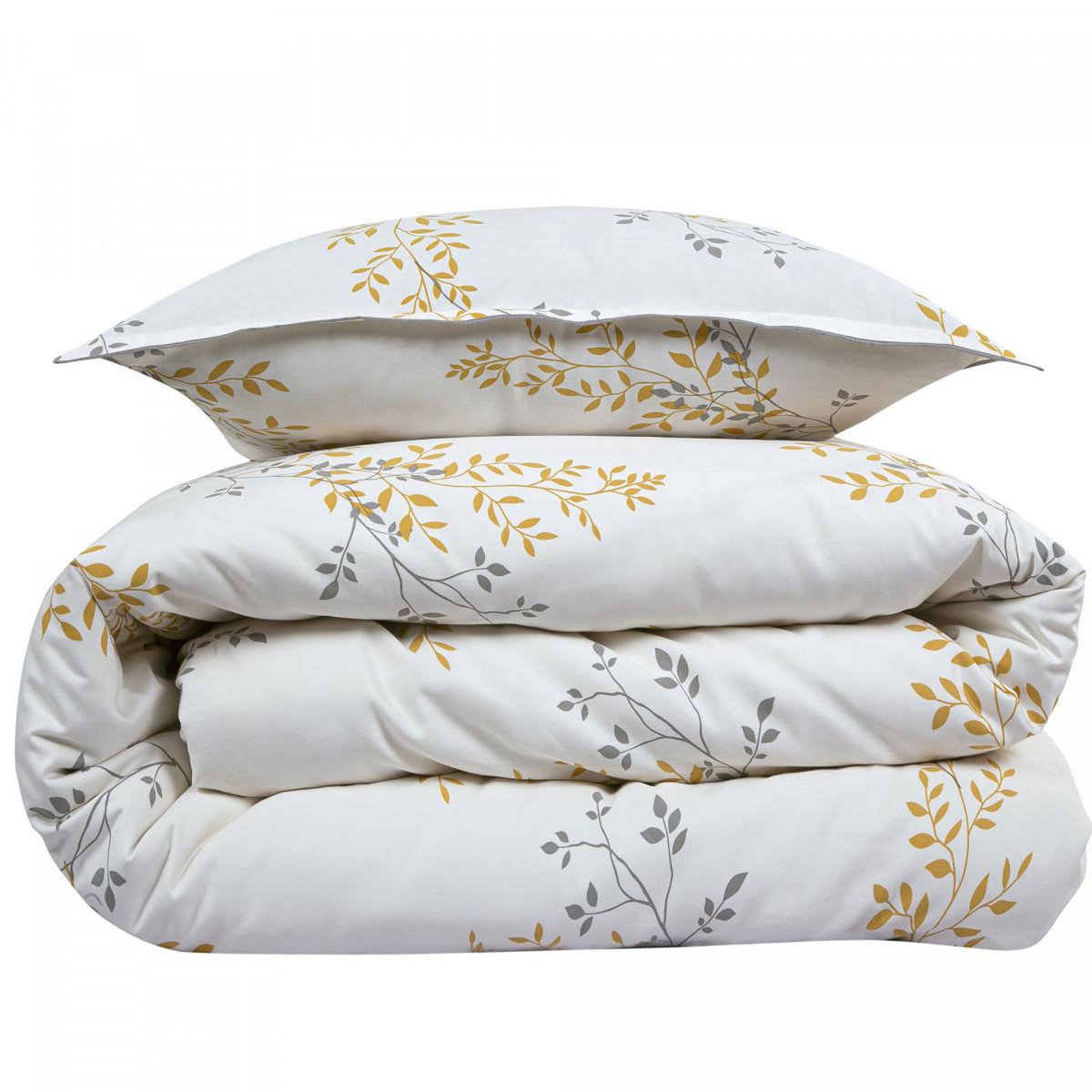 FUTURE HOME Parure de lit 2 personnes satin de coton motif feuillage