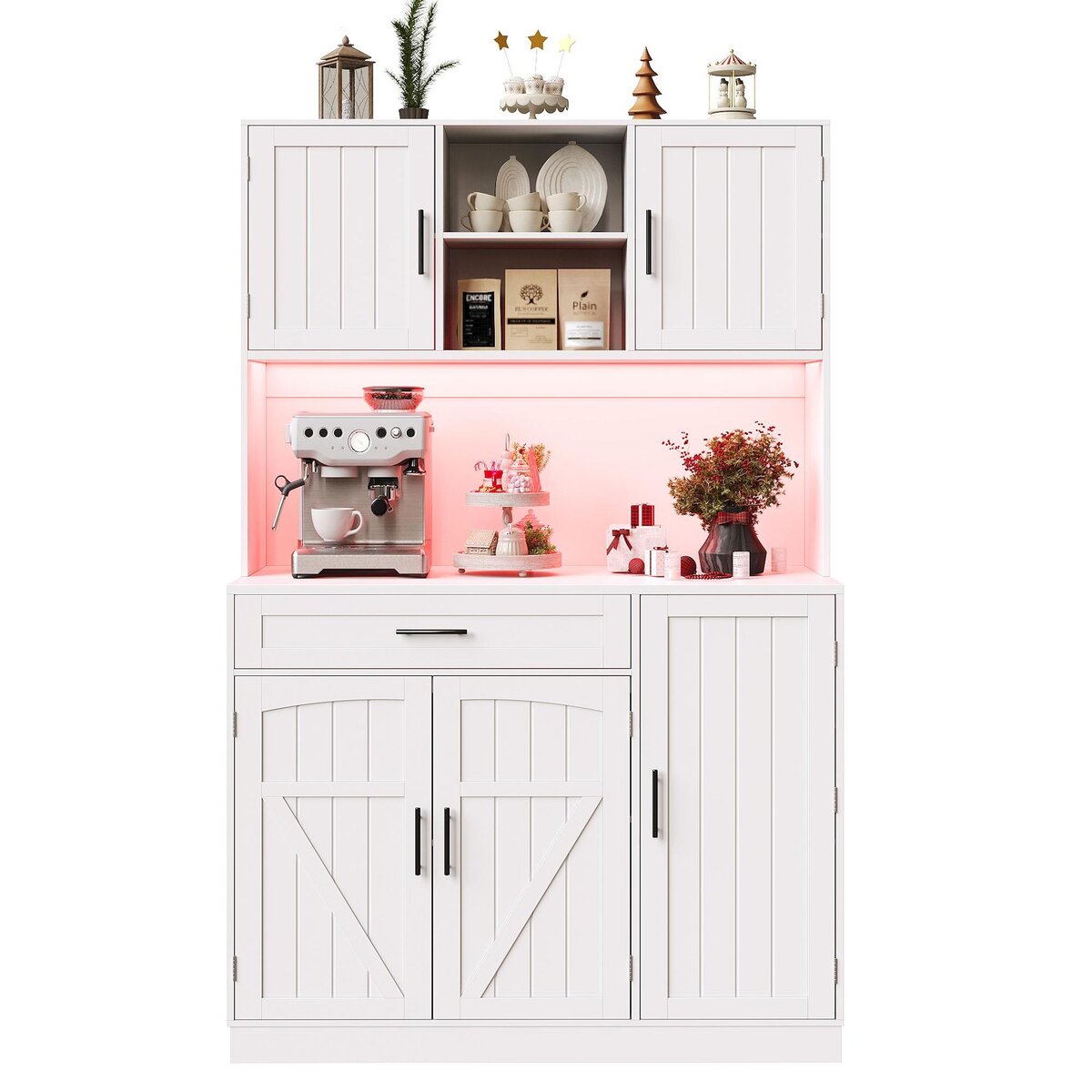 MERAX Buffet de cuisine 5 portes 1 tiroir - 110 cm blanc led mdf