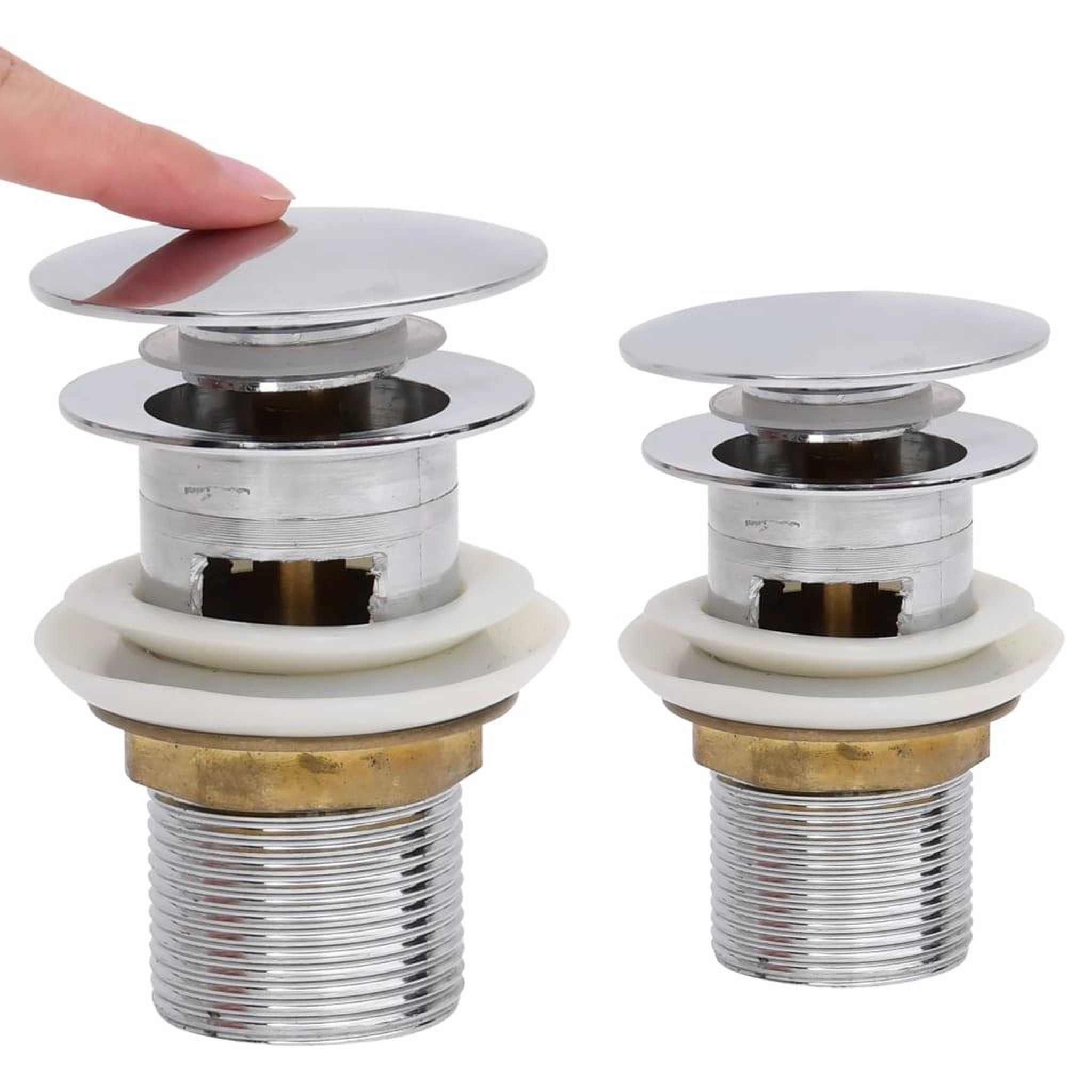 Voir la diapositive 2 : VIDAXL Drain a poussoir avec debordement Chrome 6,4x6,4x9,1 cm