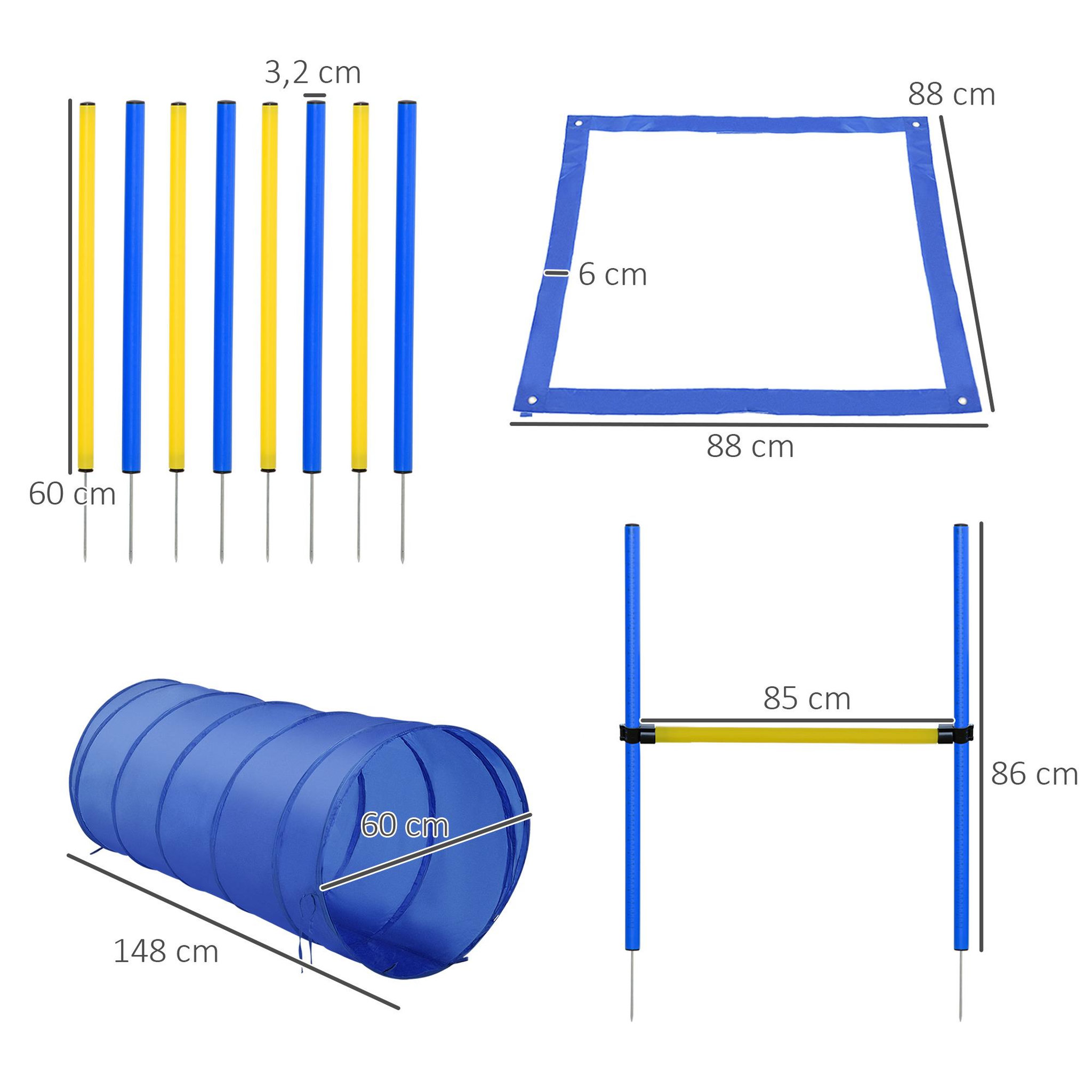 Voir la diapositive 3 : PAWHUT Agility sport pour chiens équipement complet obstacle, tunnel, slalom, zone repos + sac de transport bleu jaune