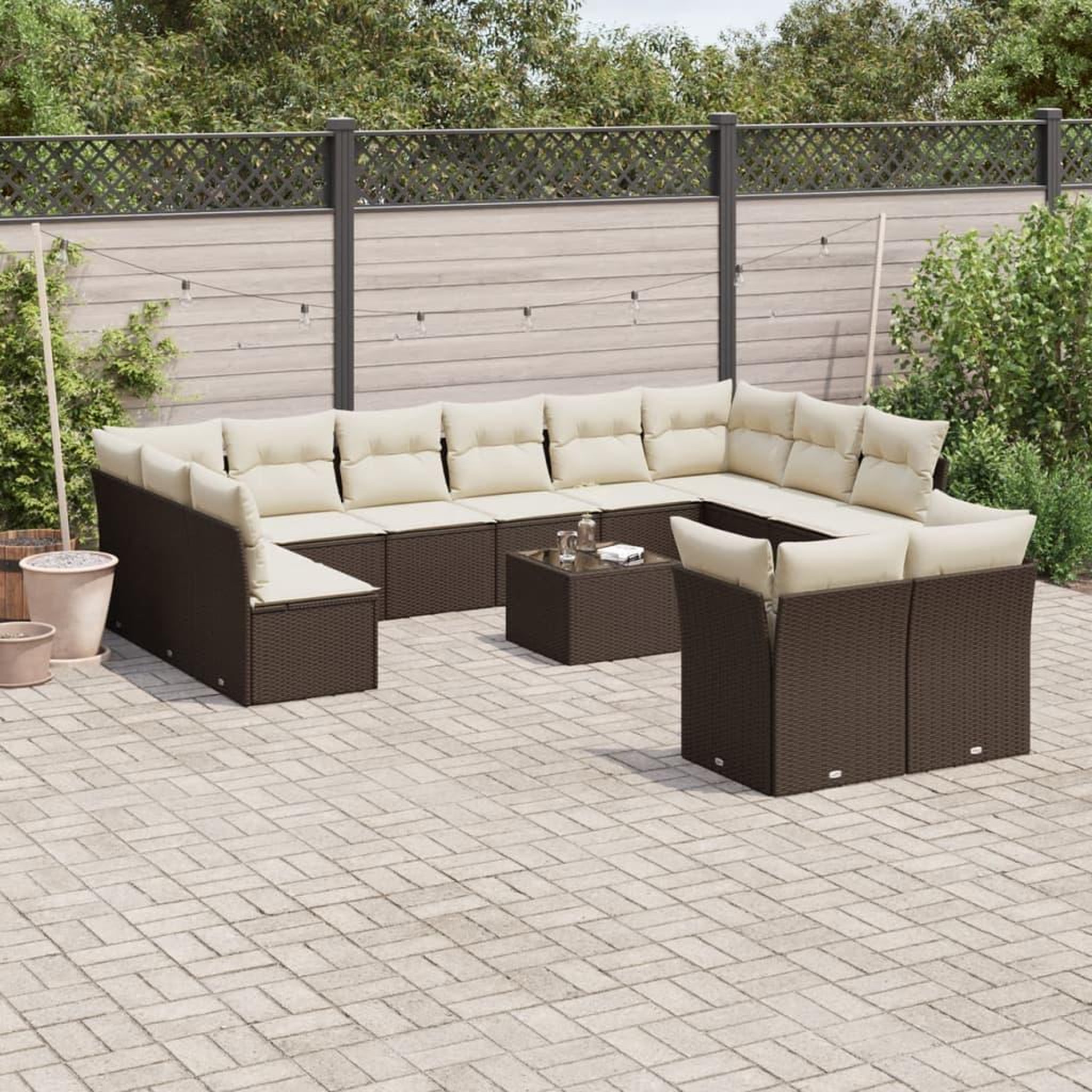 VIDAXL Salon de jardin avec coussins 13 pcs marron resine tressee