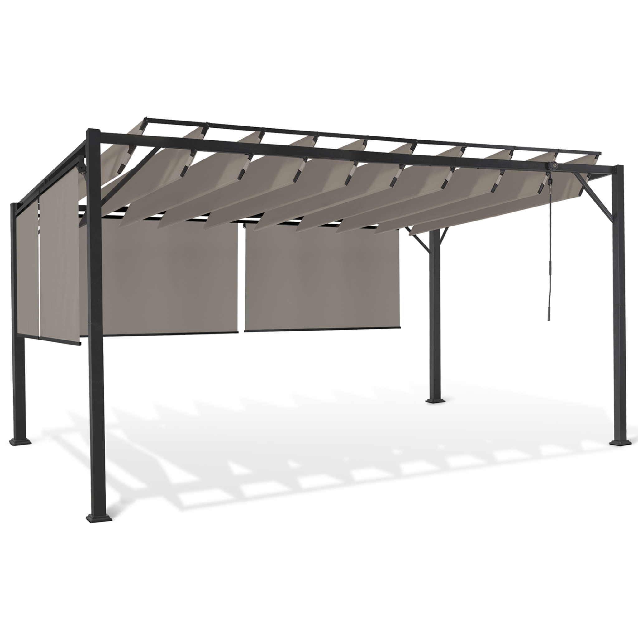 ID MARKET Pergola édition luxe lames orientables 3x4 m et 4 stores taupe