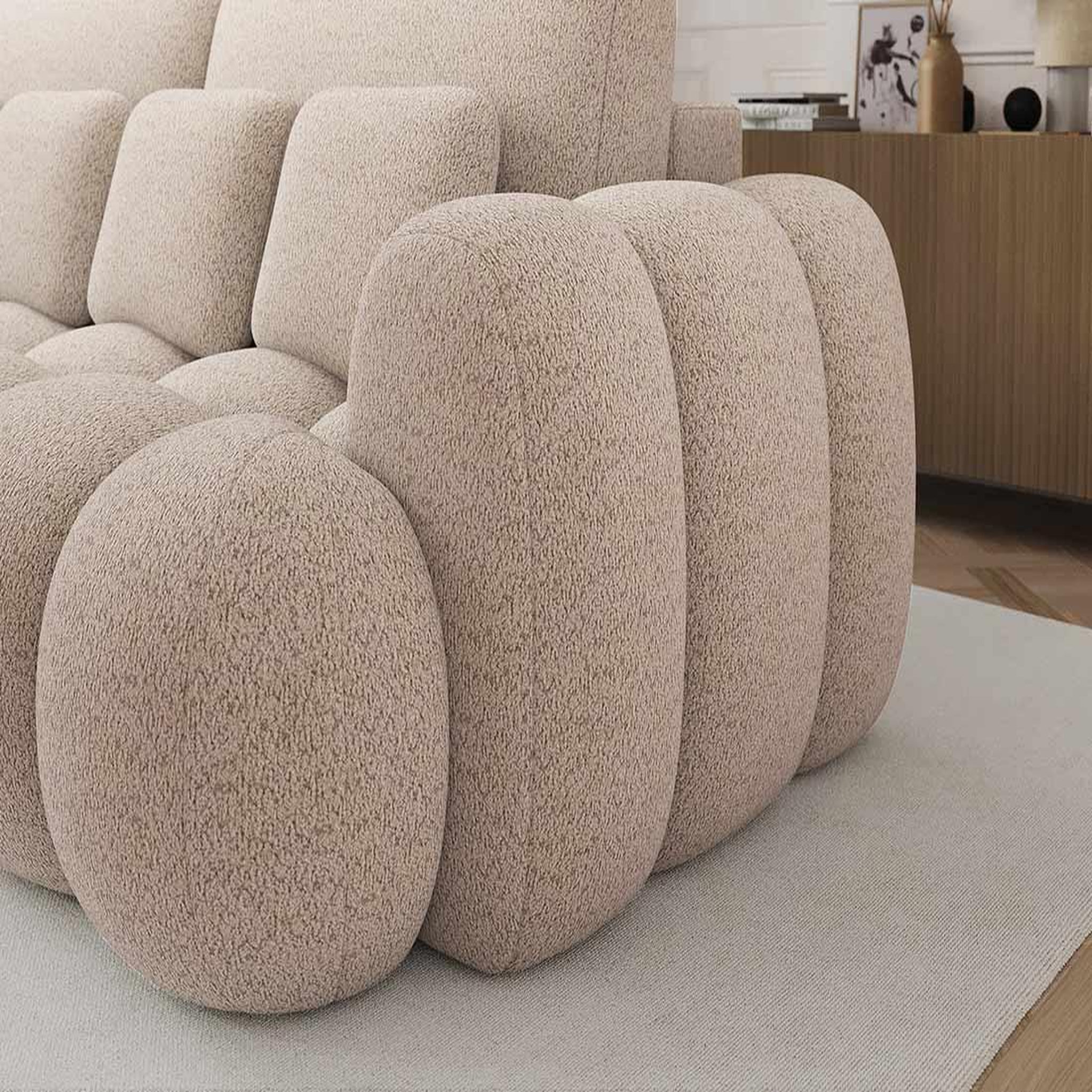 Voir la diapositive 4 : BEST MOBILIER Dorian - canapé droit 3 places convertible avec coffre en tissu bouclette