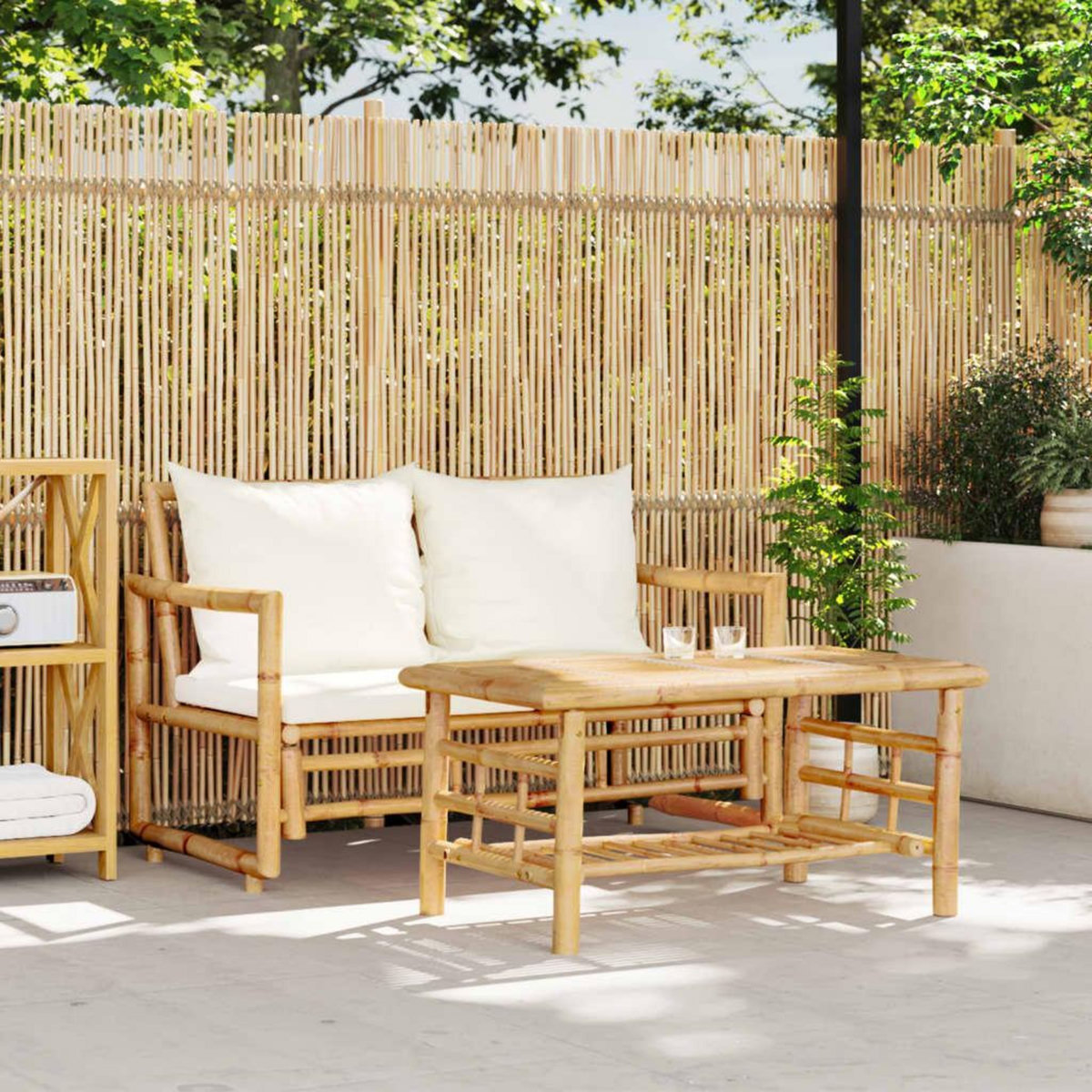 VIDAXL Salon de jardin 2 pcs avec coussins bambou
