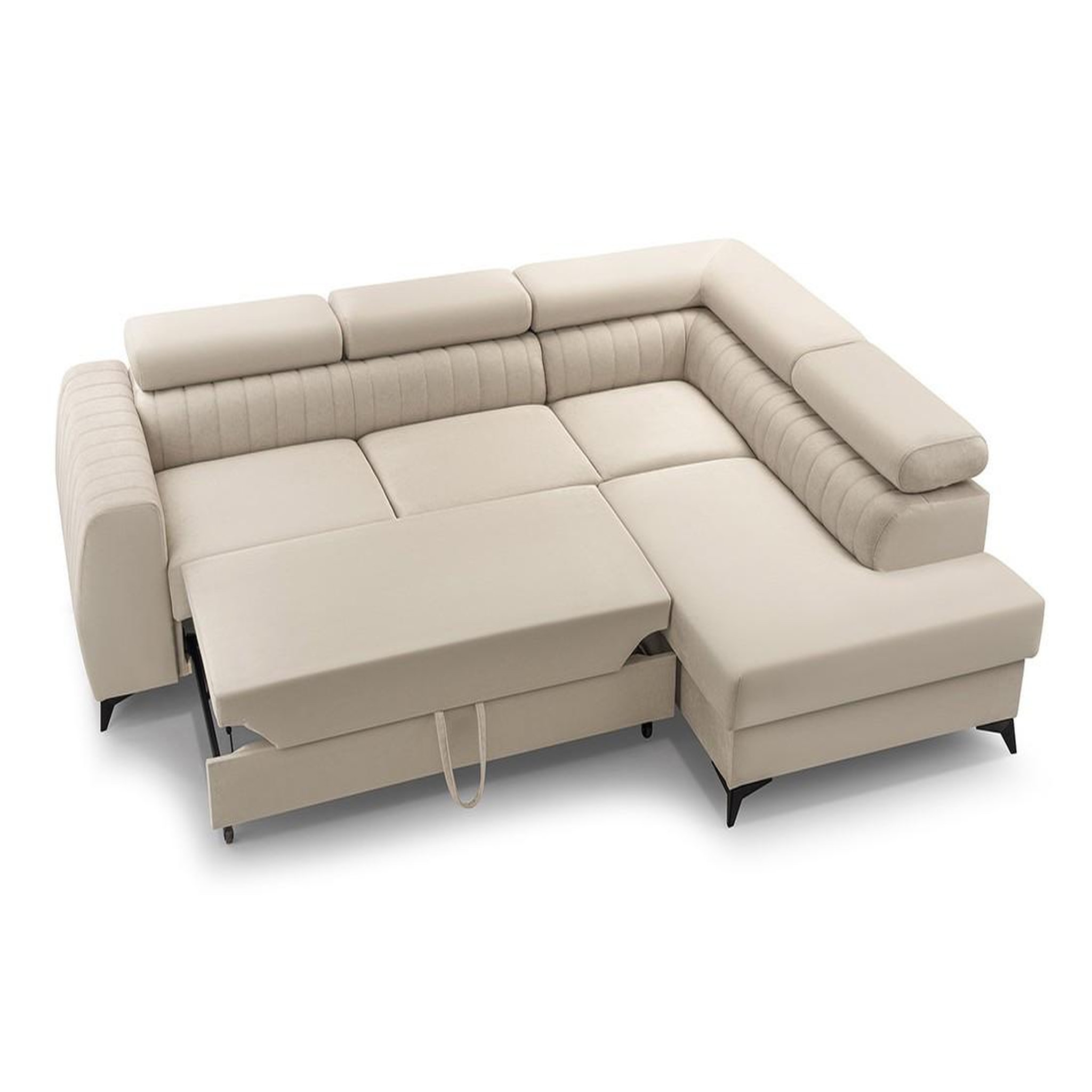 Voir la diapositive 3 : BEST MOBILIER Aneta - canapé d'angle droit 5 places - convertible avec coffre et têtières - en velours