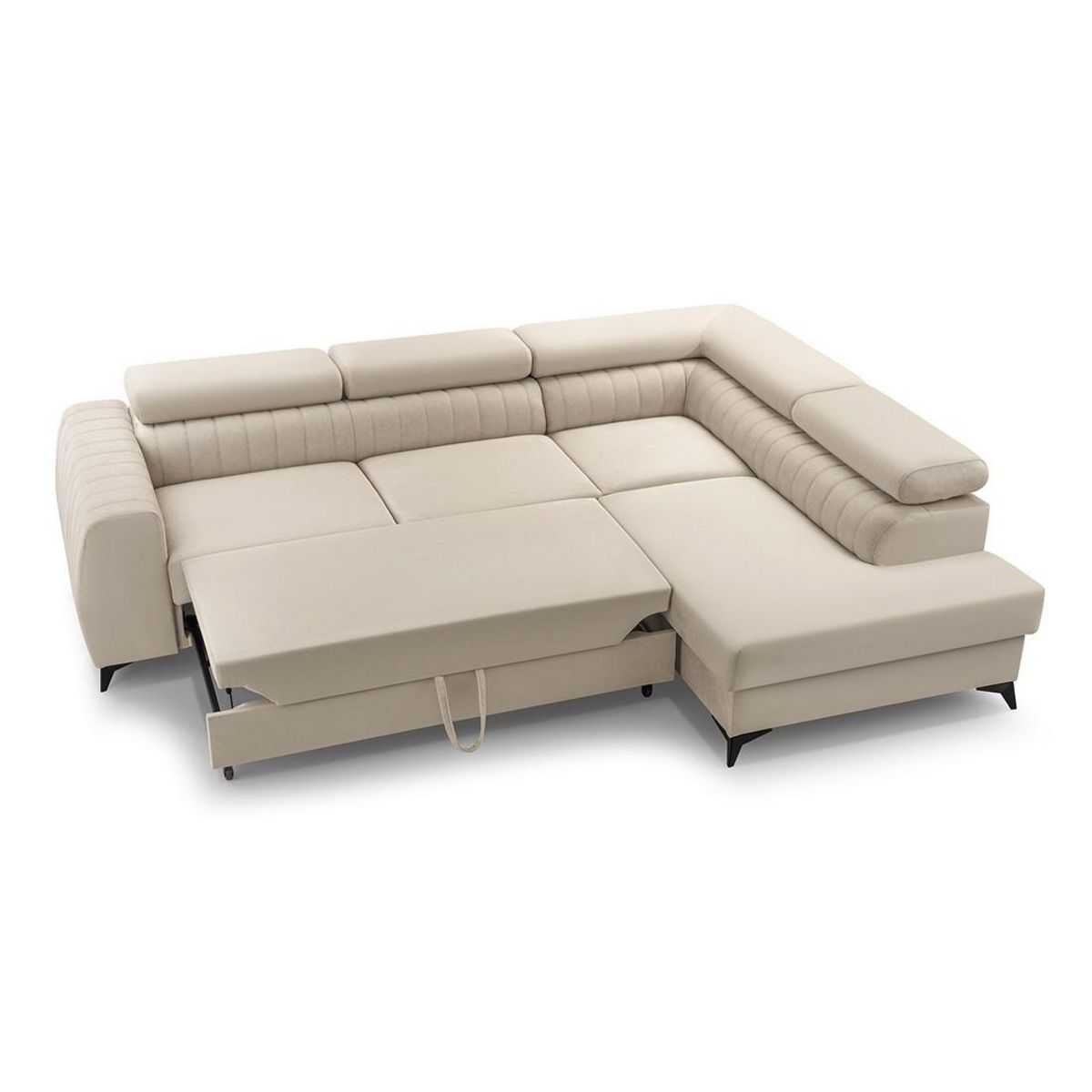 BEST MOBILIER Aneta - canapé d'angle droit 5 places - convertible avec coffre et têtières - en velours