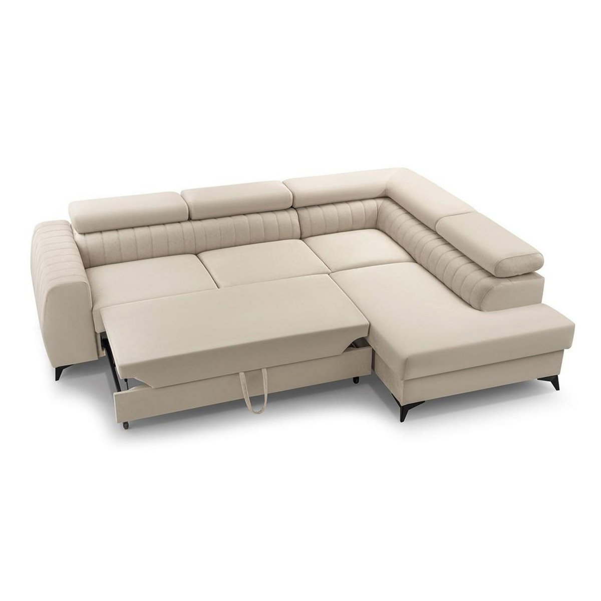 BEST MOBILIER Aneta - canapé d'angle droit 5 places - convertible avec coffre et têtières - en velours