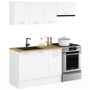 Voir la diapositive 1 : ID MARKET Cuisine complète 180 cm SUBTIL avec plan de travail 5 éléments blanc et plateaux bois