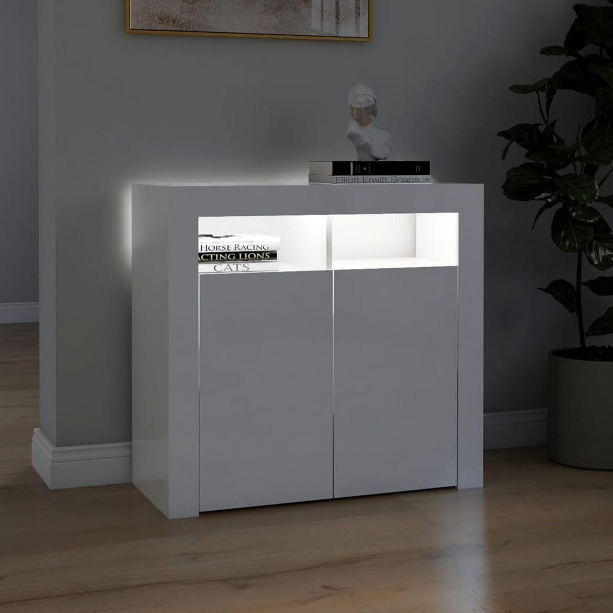 VIDAXL Buffet avec lumieres LED blanc brillant 80x35x75 cm