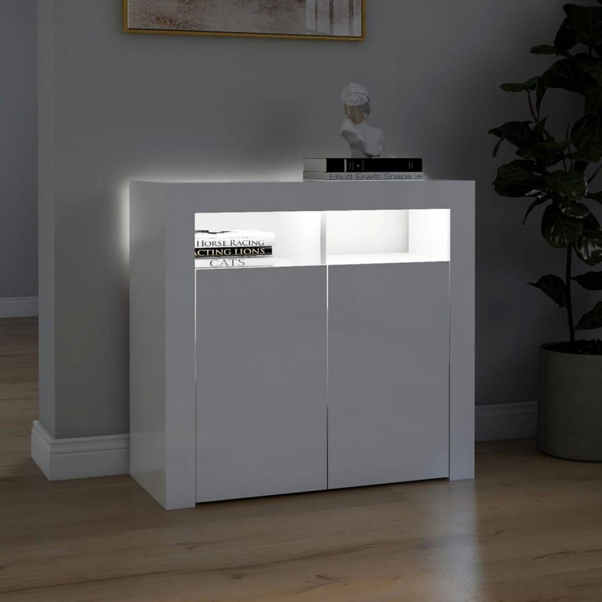 VIDAXL Buffet avec lumieres LED blanc brillant 80x35x75 cm