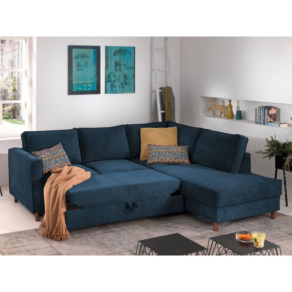 LISA DESIGN Jake - canapé d'angle droit - convertible - 5 places - en velours côtelé