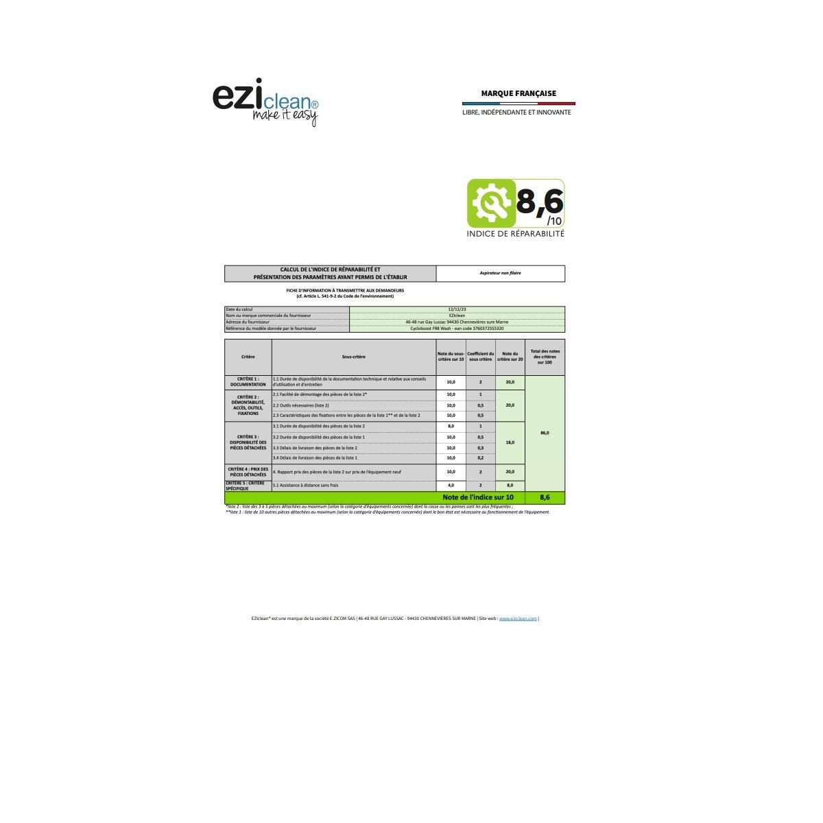 e.ziclean Aspirateur balai 2en1 rechargeable 29,6v - CYCLOBOOSTFR8WASH