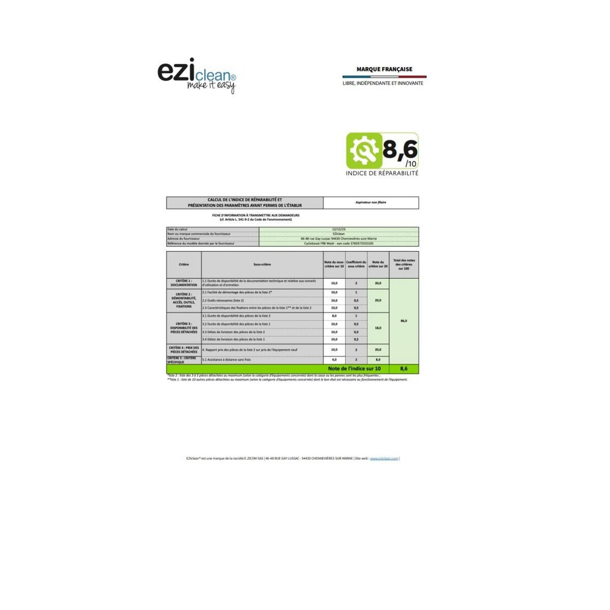 e.ziclean Aspirateur balai 2en1 rechargeable 29,6v - CYCLOBOOSTFR8WASH