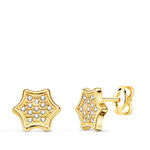 L'ATELIER D'AZUR Boucles d'Oreilles Or 18 Carats 750 Jaune et Zirconiums - Motif Etoile