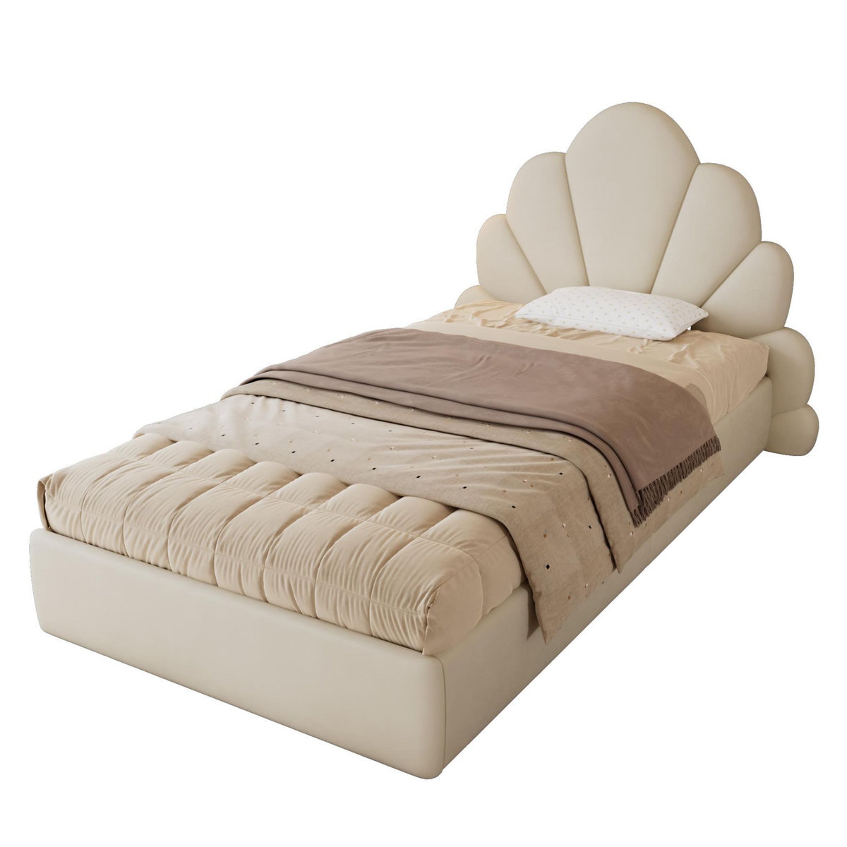 MERAX Lit simple enfant rembourré 90x200cm velours coloris beige
