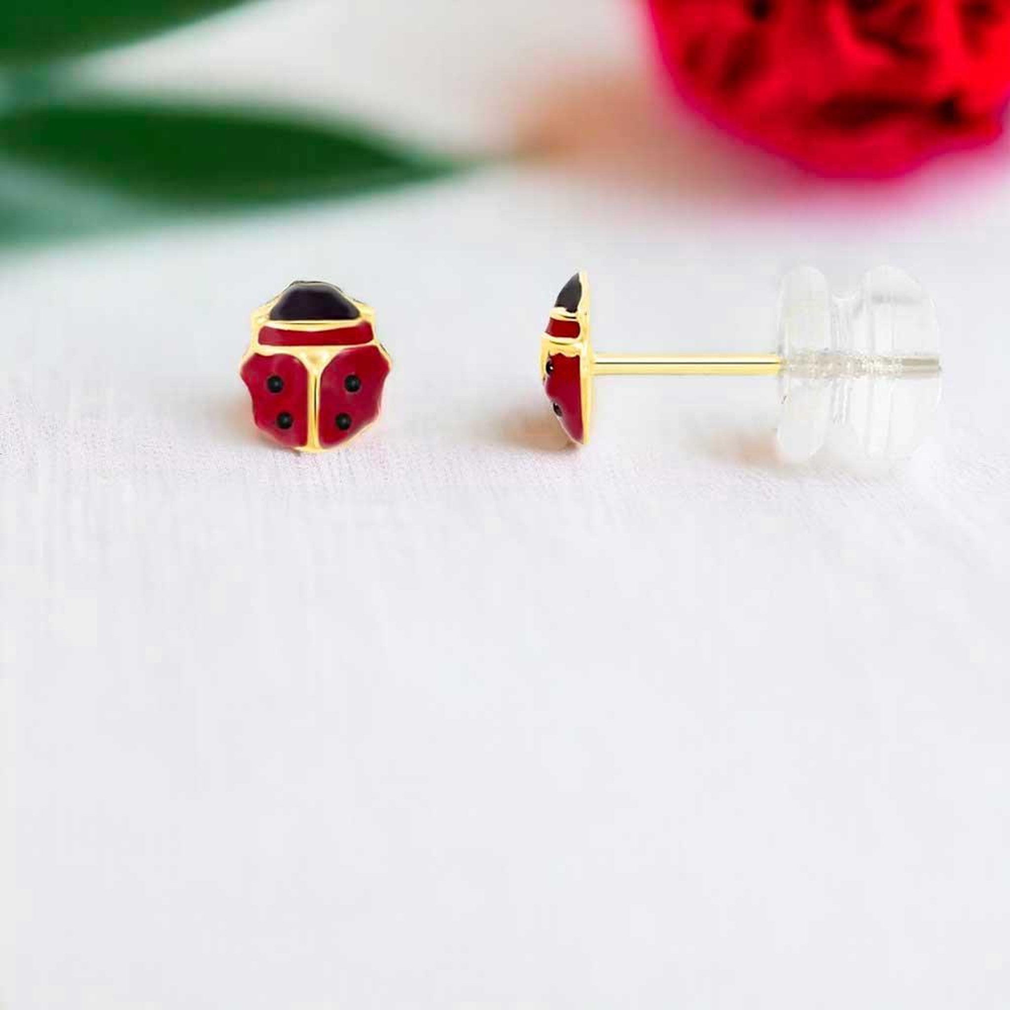 Voir la diapositive 3 : L'ATELIER D'AZUR Boucles d'Oreilles Or 18 Carats 750/000 Jaune - Coccinelles - Enfant
