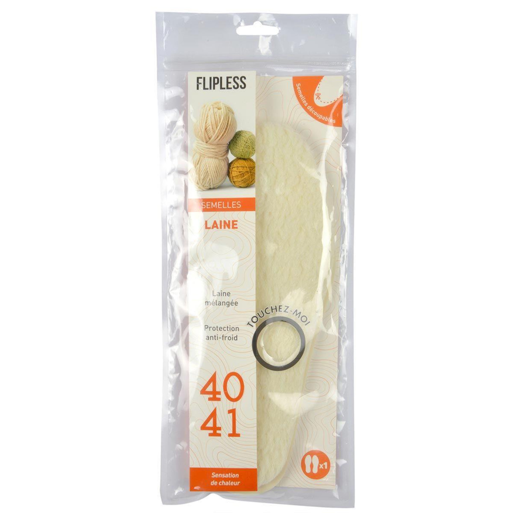 Voir la diapositive 2 : FLIPLESS Semelles chaussures  laine  taille 40/41 blanc