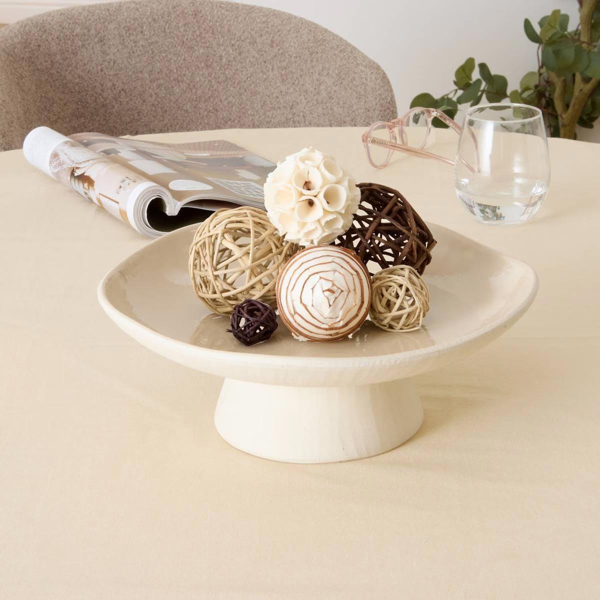 Voir la diapositive 3 : ATMOSPHERA Coupe déco en céramique  aria  28cm beige