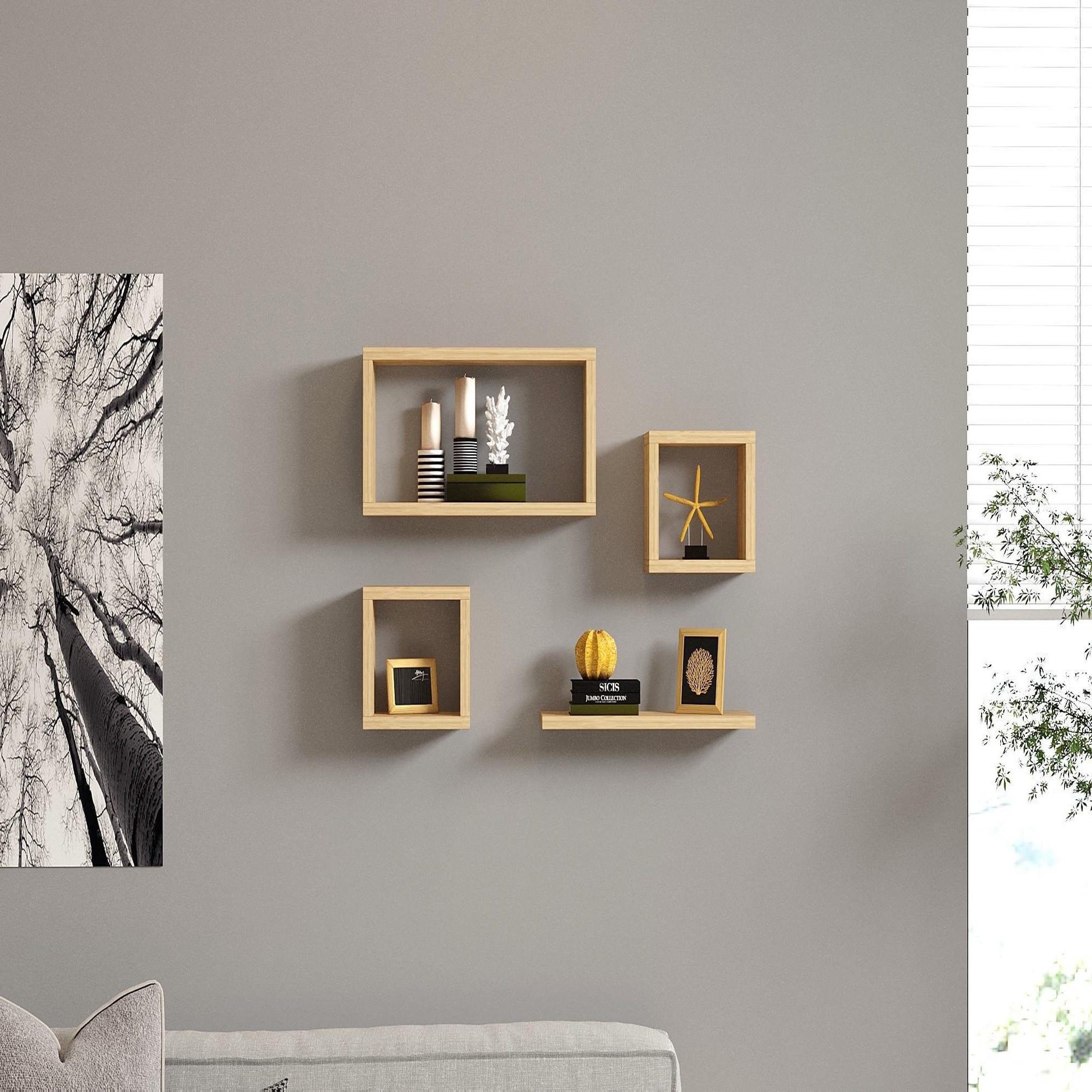 Voir la diapositive 3 : Habitat et Jardin Lot de 4 étagères murales en bois  babi  - 43 x 15 x 23 cm - beige