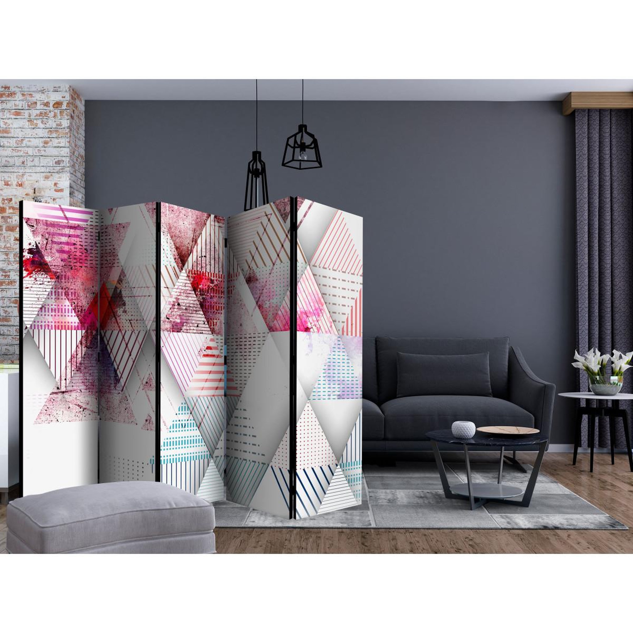 Voir la diapositive 2 : Paris Prix Paravent 5 volets  triangular world  172x225cm