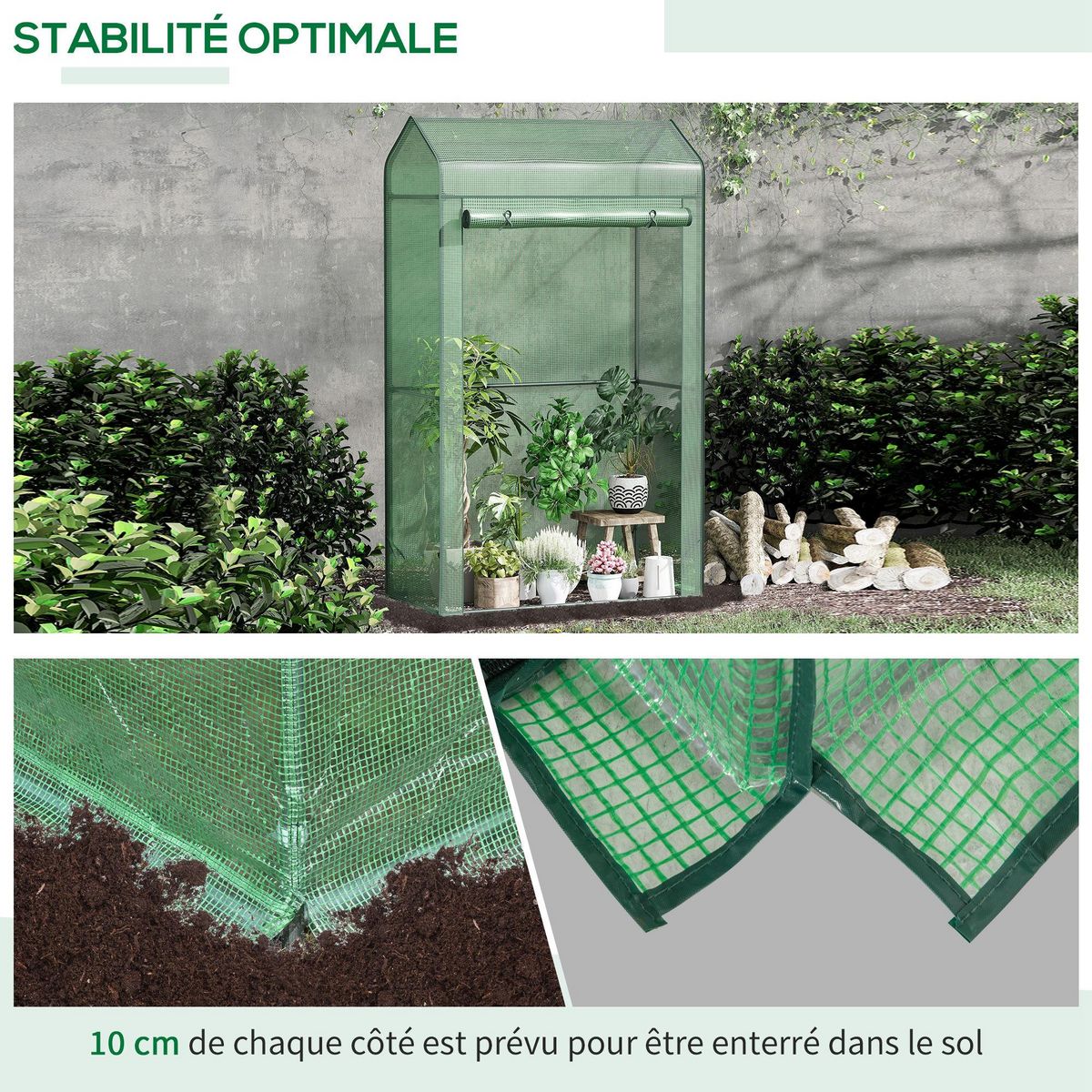 OUTSUNNY Serre de jardin serre à tomates anti-UV dim. 100L x 51l x 170H cm porte zipée déroulante métal thermolaqué PE vert
