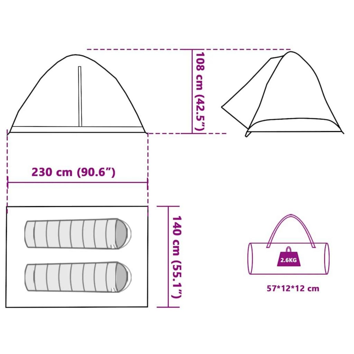 VIDAXL Tente de camping a dome 2 personnes gris et orange impermeable