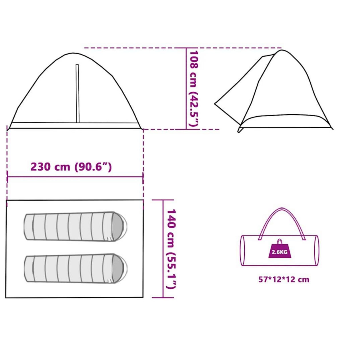 VIDAXL Tente de camping a dome 2 personnes gris et orange impermeable