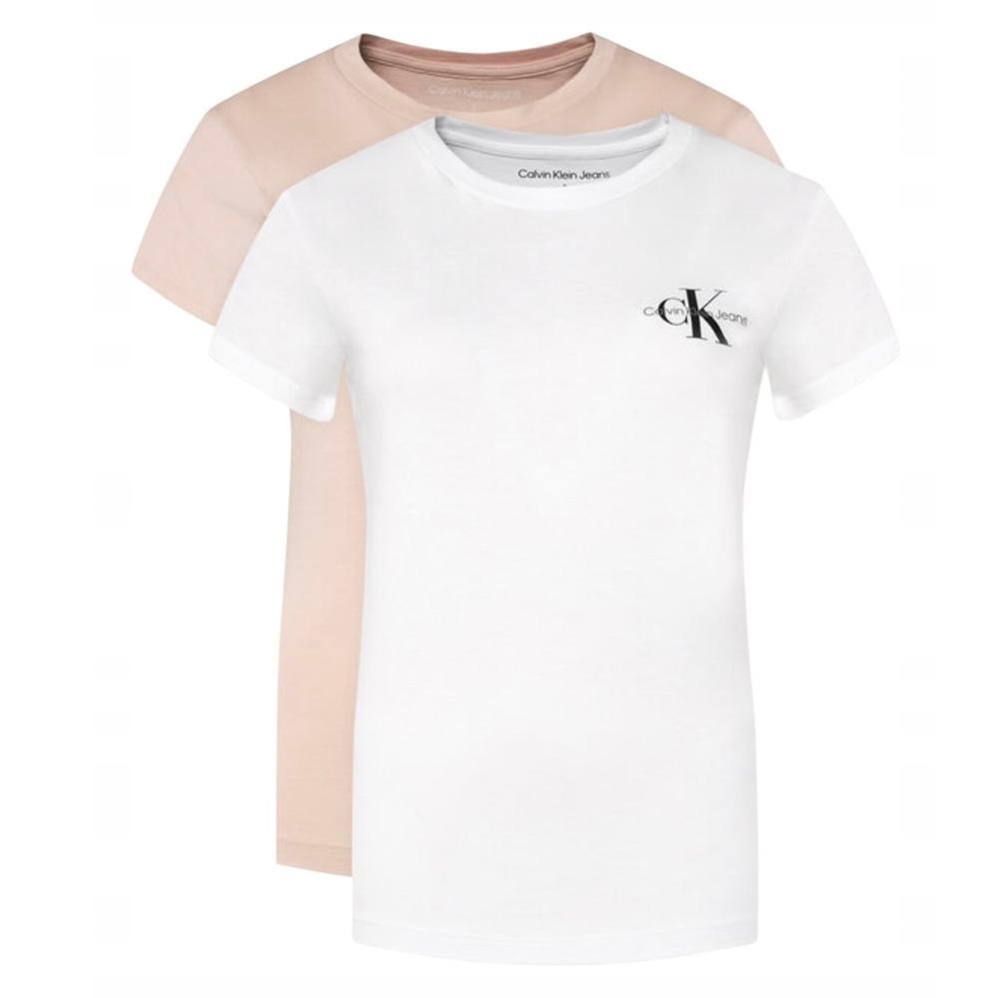 CALVIN KLEIN JEANS Lot de 2 T-shirts Blanc/Rose Femme Calvin Klein Jeans Monologo. Coloris disponibles : Rose