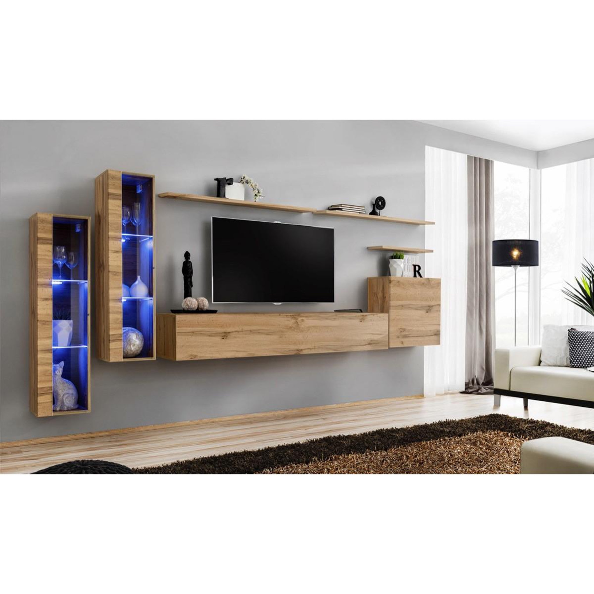 Voir la diapositive 2 : Paris Prix Meuble tv mural design  switch xi  330cm naturel