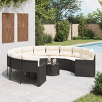 VIDAXL Canape de jardin avec table coussins rond noir resine tressee