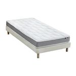 IDLITERIE Ensemble matelas mémoire de forme + sommier + oreiller + couette - fabrication 100% française - matelas bi-confort. Coloris disponibles : Blanc