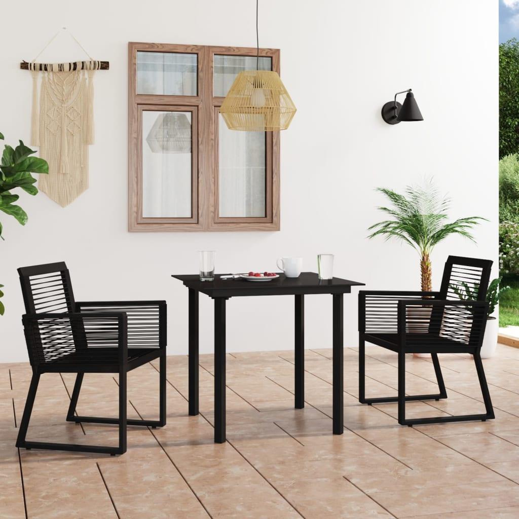 Voir la diapositive 1 : VIDAXL Ensemble a manger d'exterieur 3 pcs Rotin PVC Noir