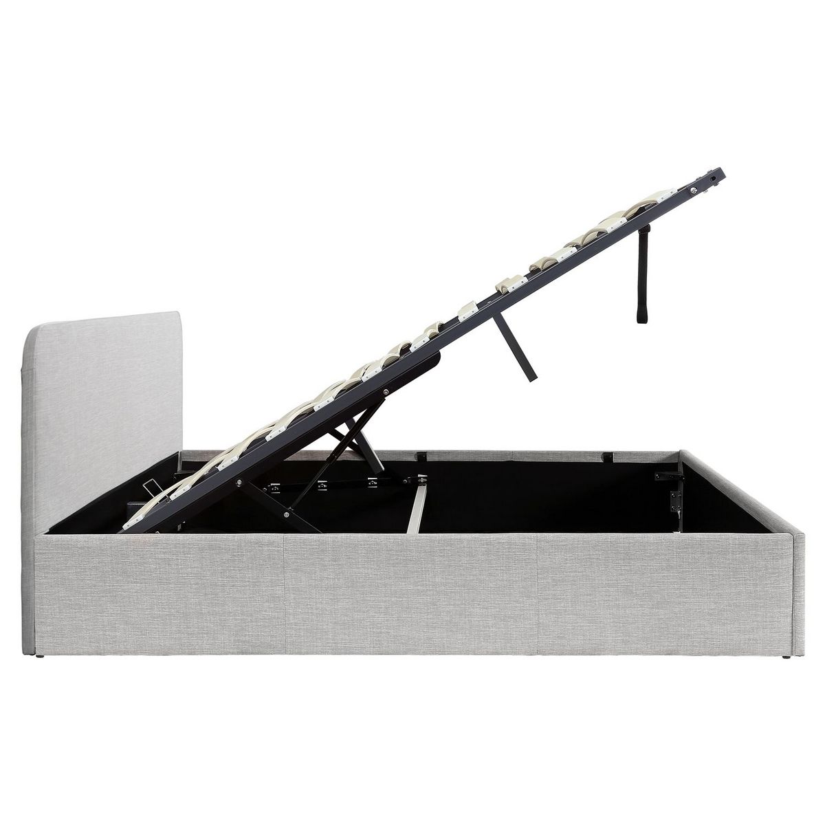 Lit coffre avec sommier relevable et tête de lit arrondie en tissu 160x200 cm CARVOEIRO