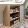 Voir la diapositive 2 : ID MARKET Ensemble étagère 2 niveaux + armoire 2 portes sous pente TOMI hêtre et blanc