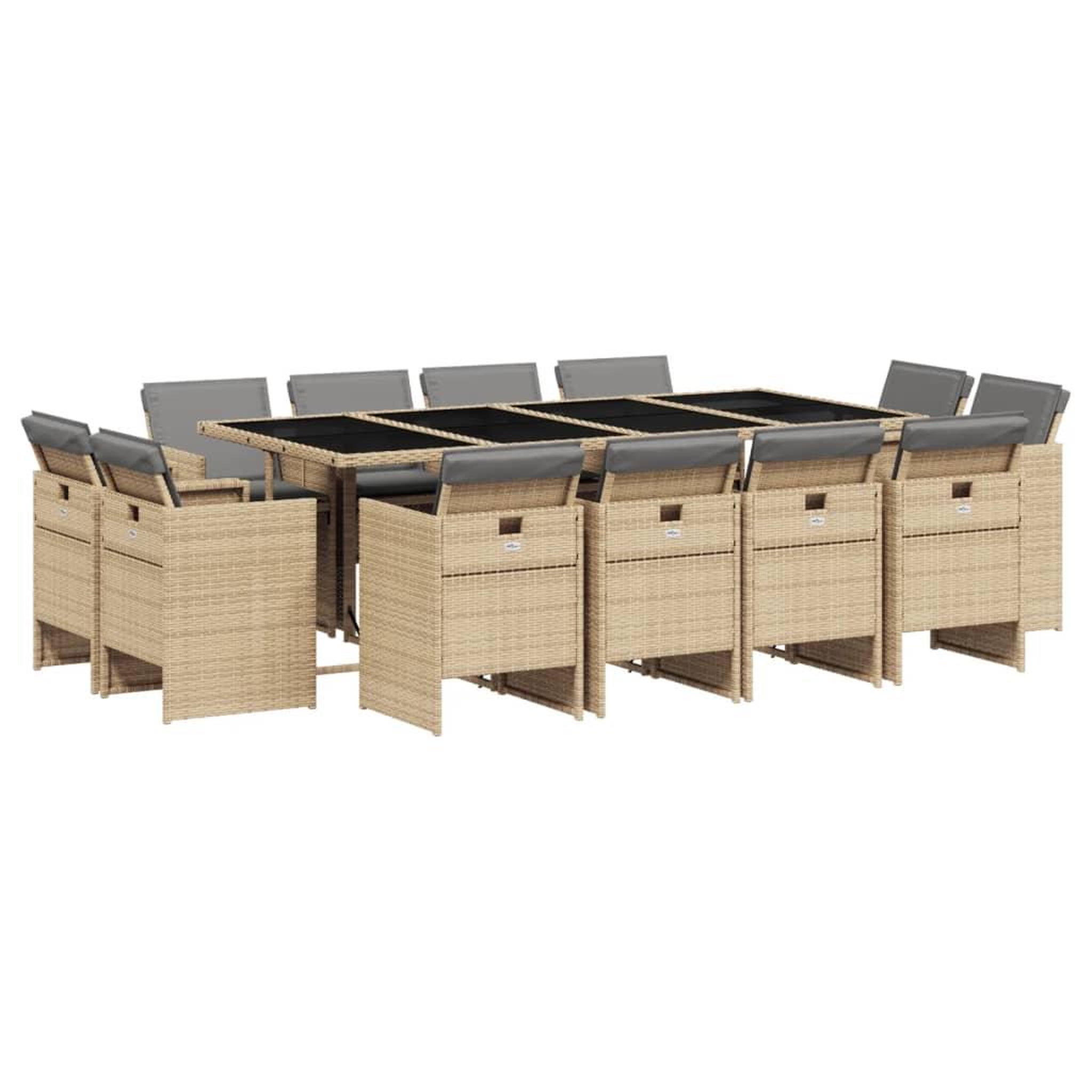 Voir la diapositive 2 : VIDAXL Ensemble a manger de jardin coussins 13 pcs melange beige rotin