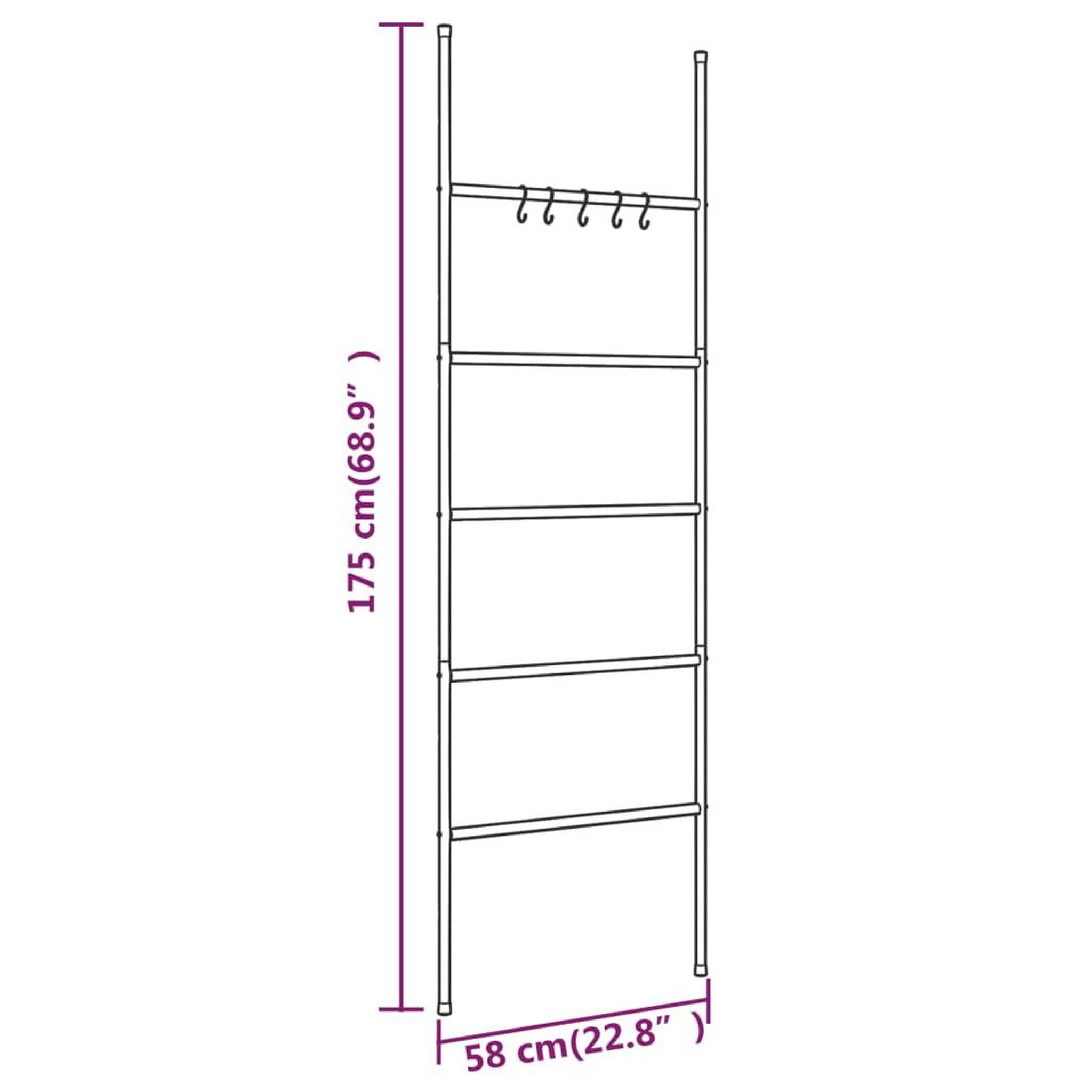 Voir la diapositive 6 : VIDAXL Porte-serviettes echelle a 5 niveaux noir 58 x 175 cm fer