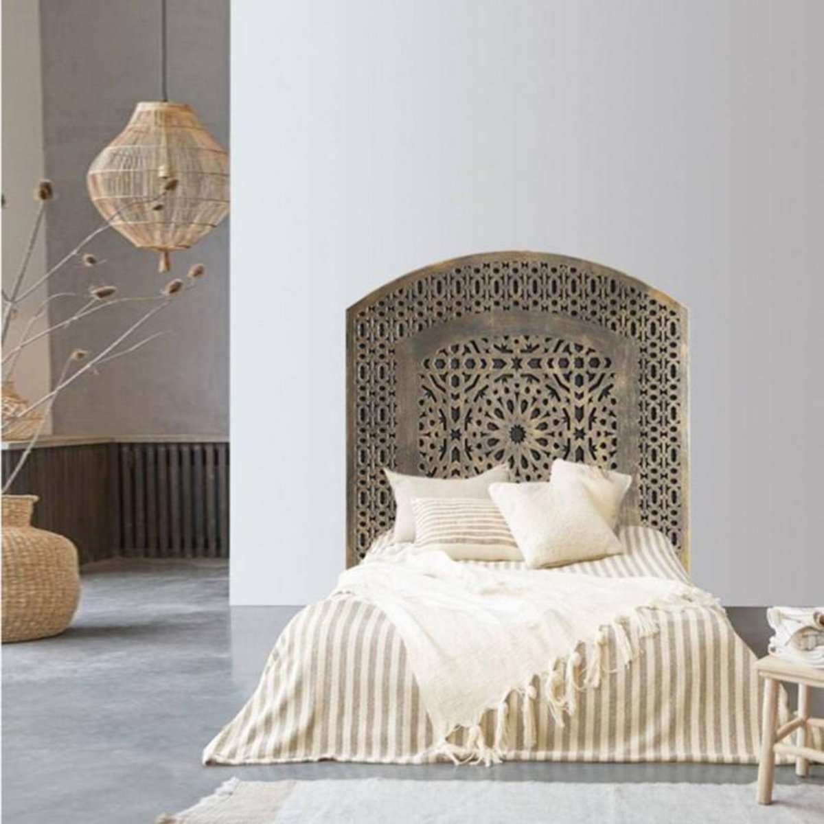 Paris Prix Tête de Lit Orientale en Bois  Sculpté  124cm Bronze