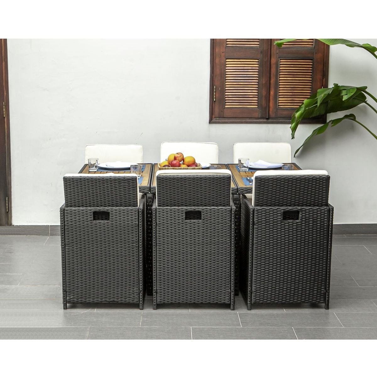 Salon de jardin 6 personnes en résine tressée KINGSTON